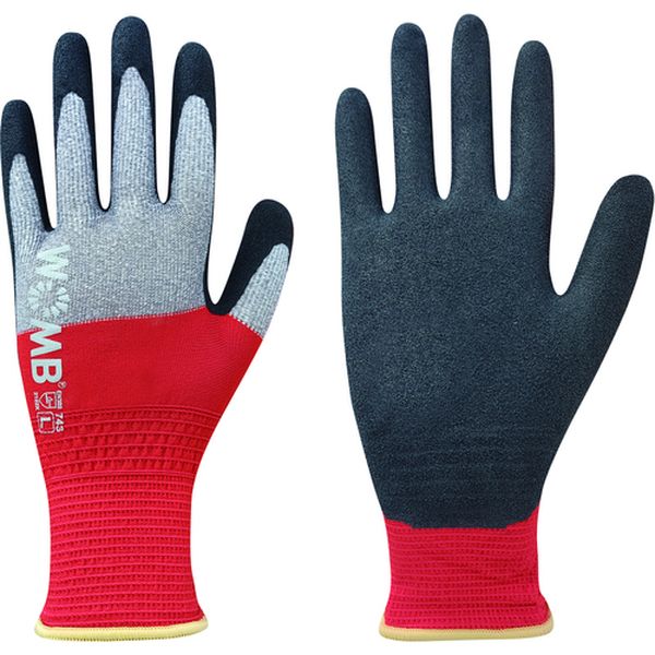 743L 558-4076  天然ゴム背抜き手袋 WOMB-MF2高視認 レッド L