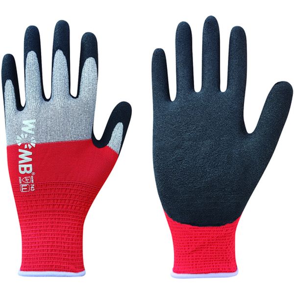 743LL  天然ゴム背抜き手袋 WOMB-MF2高視認 レッド LL