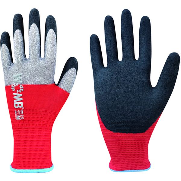 743M 558-4077  天然ゴム背抜き手袋 WOMB-MF2高視認 レッド M