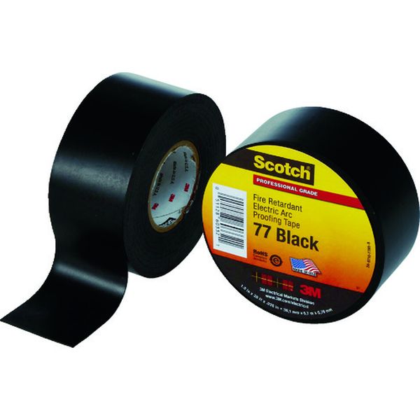 77112 762-6291  ビニールテープ スコッチ 耐炎・耐アークテープ77 38mm×6m 黒