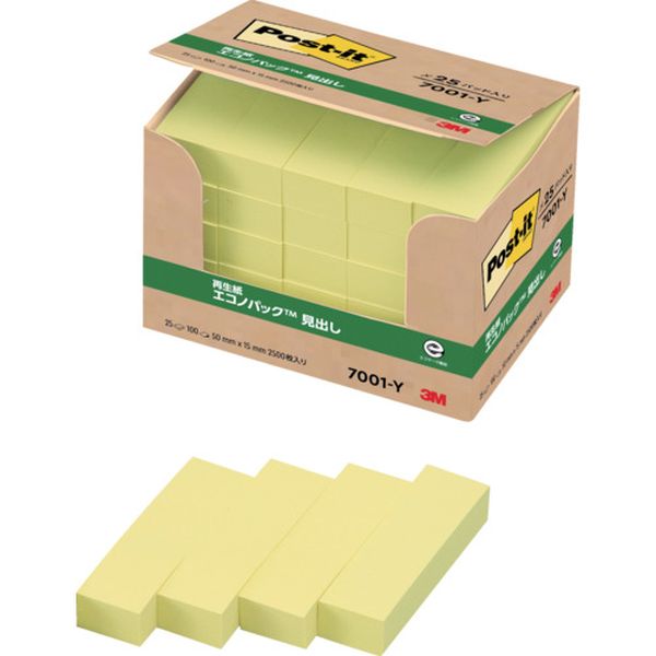 7001Y 542-2027  ポスト・イット 50X15mm 100枚X25パッド イエロー