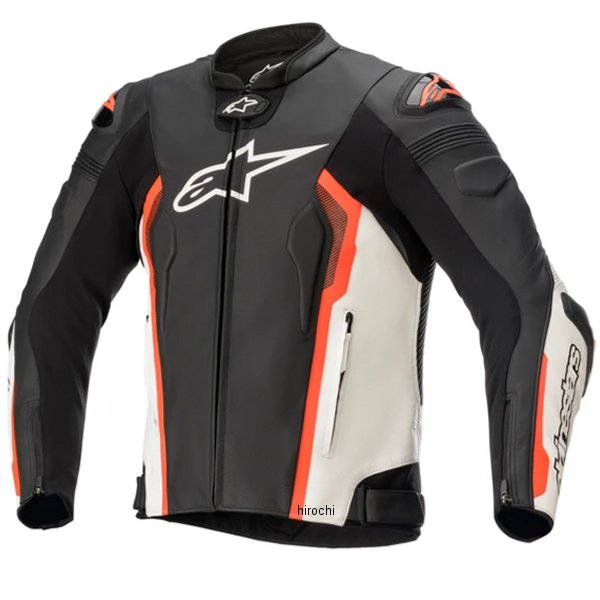 秋冬モデル レザージャケット MISSILE V2 LEATHER JACKET 黒/白/蛍光赤 48サイズ