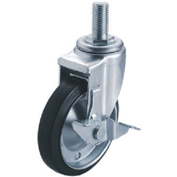 SJT100WSM2040  ねじ込みキャスターS付自在車 100径ゴム車輪ベアリング入
