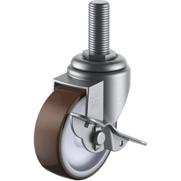 ねじ込み式 自在 ステンレスキャスター ウレタン 車輪径75mm ストッパー付き S ネジ寸法M12×35ピッチ1.75