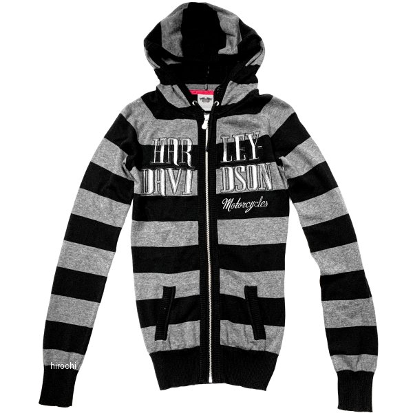 ハーレー純正 新品 パーカー ボーダー 黒/グレー レディース XSサイズ