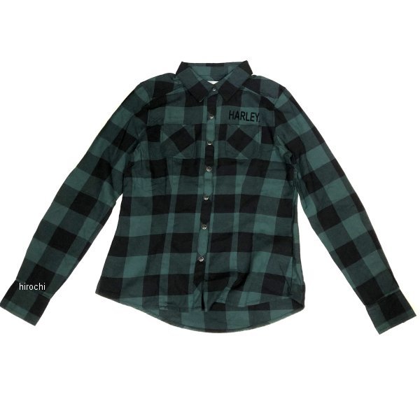 ハーレー純正 新品 長袖 チェックシャツ クラシック レディース 黒/ダークグリーン Lサイズ