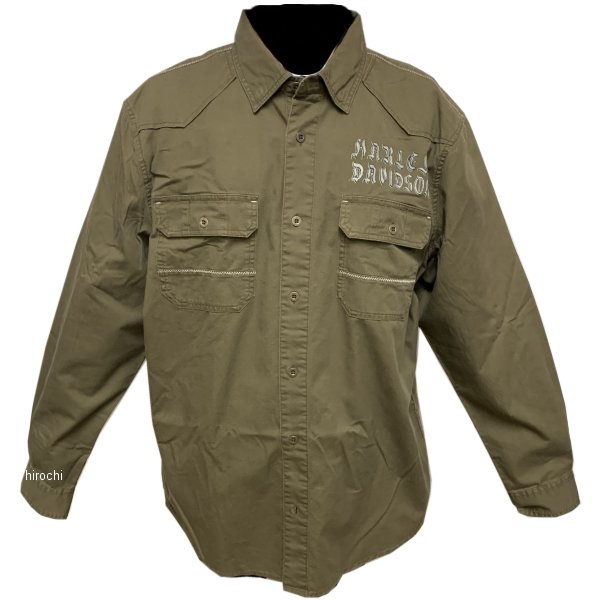 ハーレー純正 新品 長袖 シャツ Zig-Zagステッチ カーキ Sサイズ