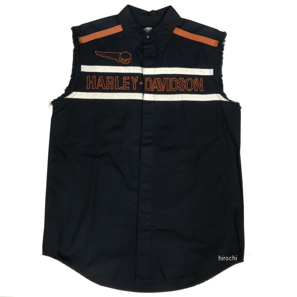 ハーレー純正 新品 ノースリーブシャツ スカルストライプ 黒/オレンジ Mサイズ
