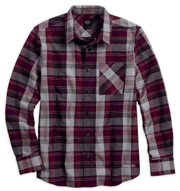 ハーレー純正 新品 長袖 シャツ ジップポケット チェック 赤/グレー Lサイズ