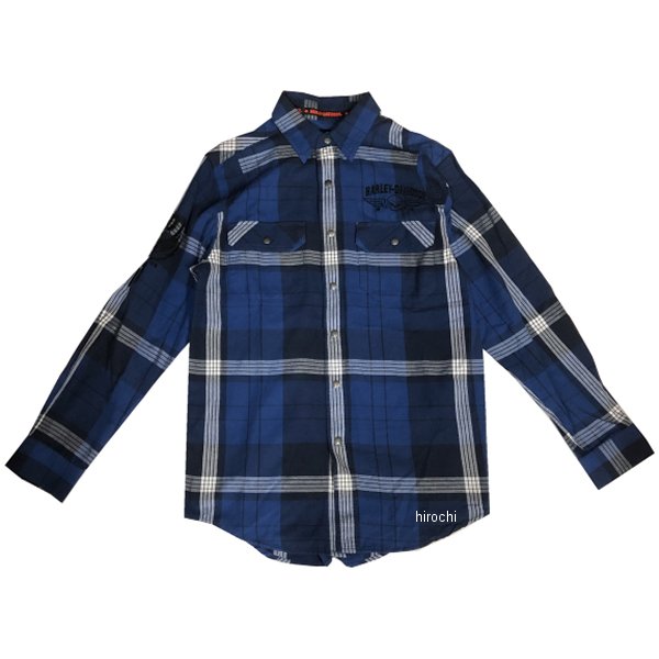 ハーレー純正 新品 長袖 シャツ チェック 青 Sサイズ