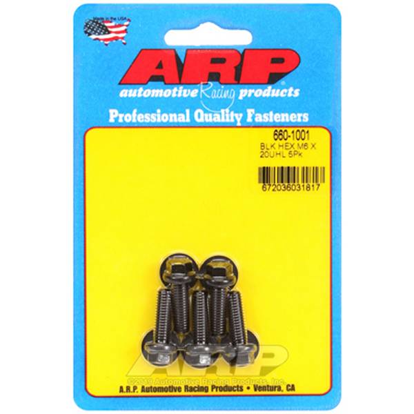 M6 x 1.00 x 20mm Hex ブラックオキサイド ボルト 5個入り