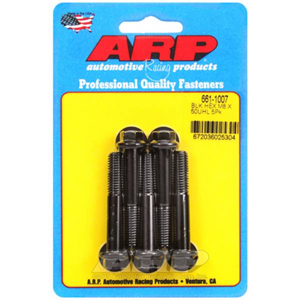 M8 x 1.25 x 50mm Hex ブラックオキサイド ボルト 5個入り