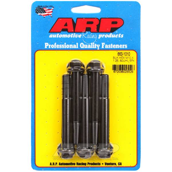M10 x 1.25 x 80mm Hex ブラックオキサイド ボルト 5個入り