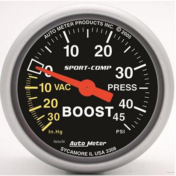 Sport-Comp 52mm 45 PSI メカニカル ブーストゲージ