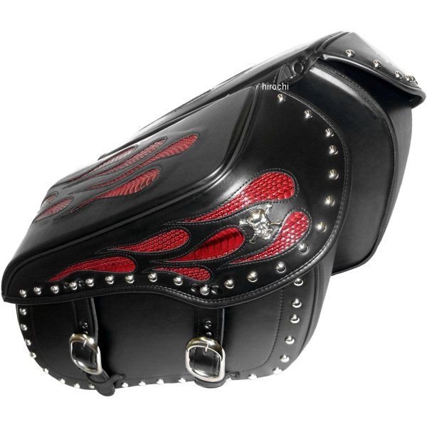 ラージサイドバッグ ダブルバッグ 黒 レッドパイソン フレア シルバースカル