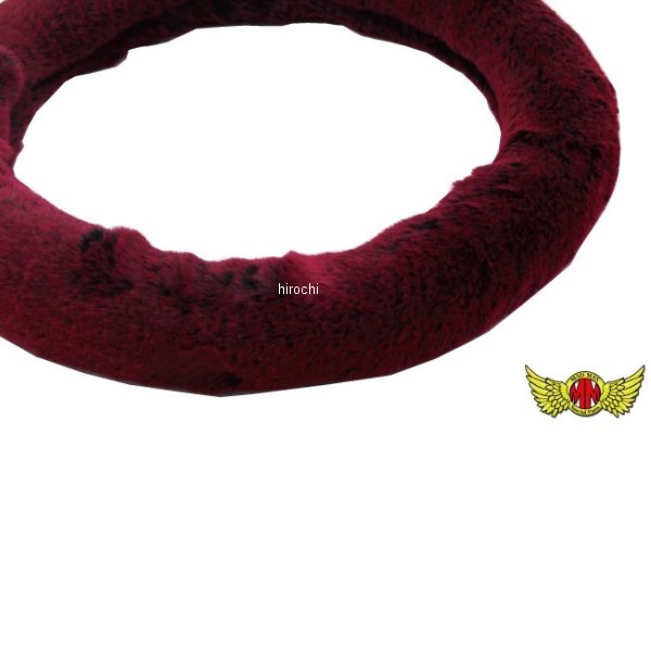 MADMAX もこもこ ハンドルカバー ロングフェイクファー ベロア ステアリングカバー ワインレッド Sサイズ