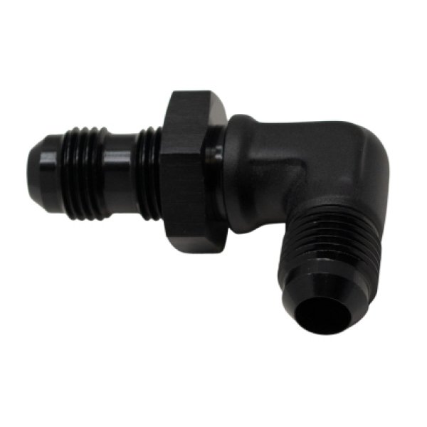 6AN Male Flare to 6AN Male Flare Bulkhead Adapter 90-Degree - Anodized Matte Black