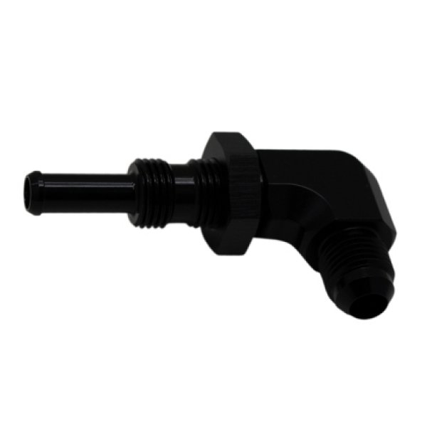 6AN Male Flare to 5/16in Male Barb Bulkhead Adapter 90-Degree - Anodized Matte Black