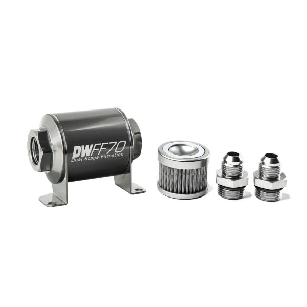 Stainless Steel 8AN 10 Micron Universal Inline Fuel Filter Housing Kit (70mm)