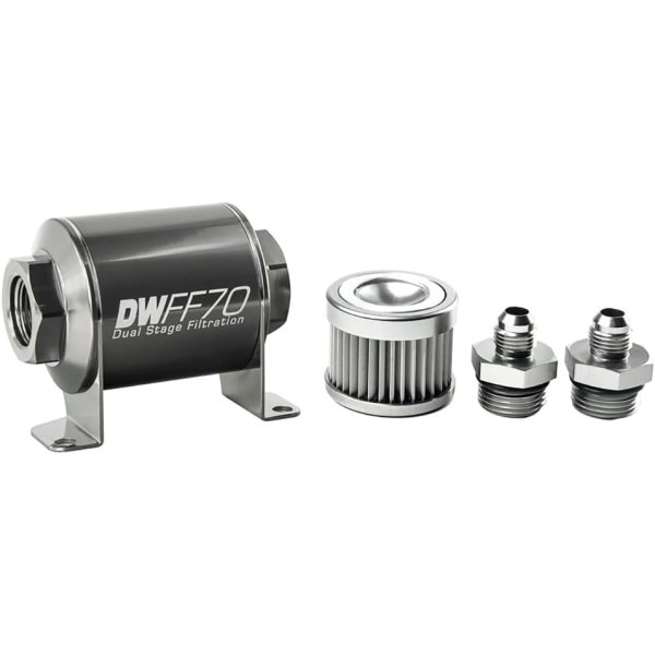 Stainless Steel 10AN 10 Micron Universal Inline Fuel Filter Housing Kit (70mm)