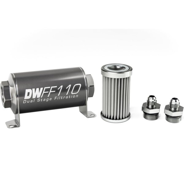 Stainless Steel 6AN 5 Micron Universal Inline Fuel Filter Housing Kit (110mm)