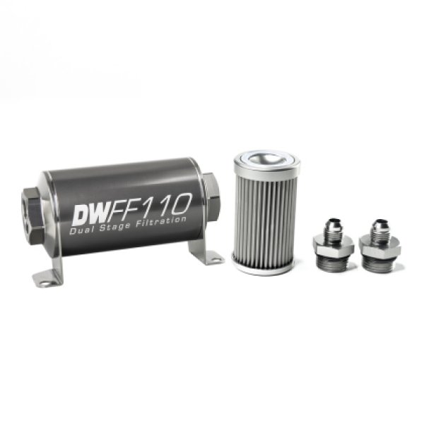 Stainless Steel 8AN 10 Micron Universal Inline Fuel Filter Housing Kit (110mm)