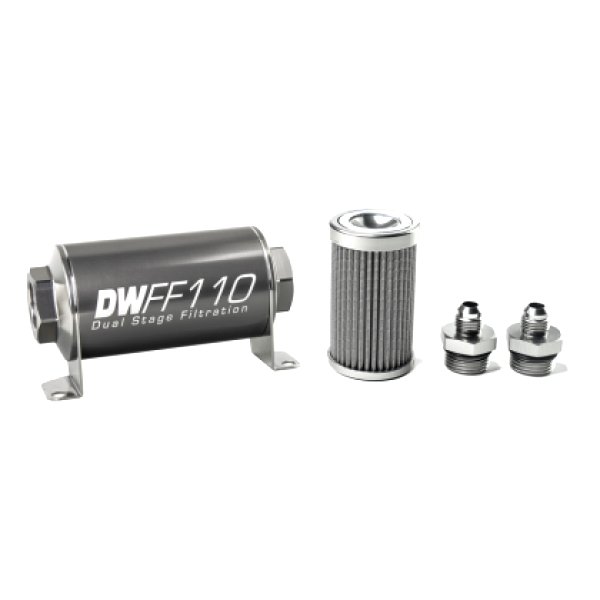 Stainless Steel 6AN 100 Micron Universal Inline Fuel Filter Housing Kit (110mm)