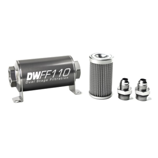 Stainless Steel 8AN 100 Micron Universal Inline Fuel Filter Housing Kit (110mm)