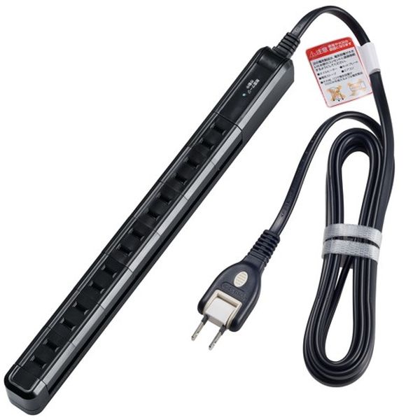 AC125V/15Ax2m タップ(7口/雷サージ/黒)