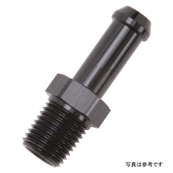 Hose End ストレート 1/4In NPT to 3/8In Barb ブラック Anodize