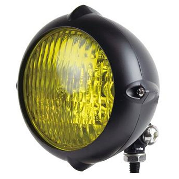 4インチビンテージスタイルリブヘッドライト 黒 イエローレンズ H4