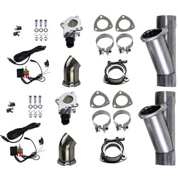 2.5in Aluminized Mild Steel Electronic Dual Exhaust Cutout w/Slip Fit & Band クランプ
