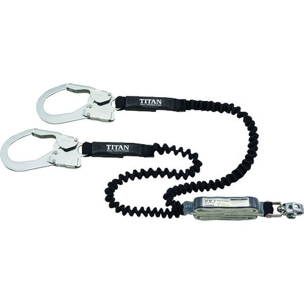 EXJ伸縮ストラップ式 タイプ1ランヤード ブラック/ブラック ダブル (墜落制止用器具)