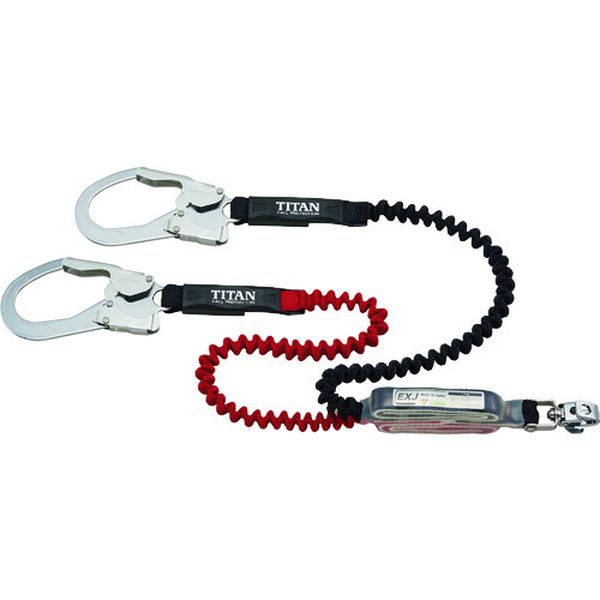 EXJ伸縮ストラップ式 タイプ1ランヤード ブラック/レッド ダブル (墜落制止用器具)