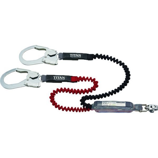 タイタン EXJ伸縮ストラップ式 タイプ1ランヤード ブラック/レッド ダブル (墜落制止用器具)