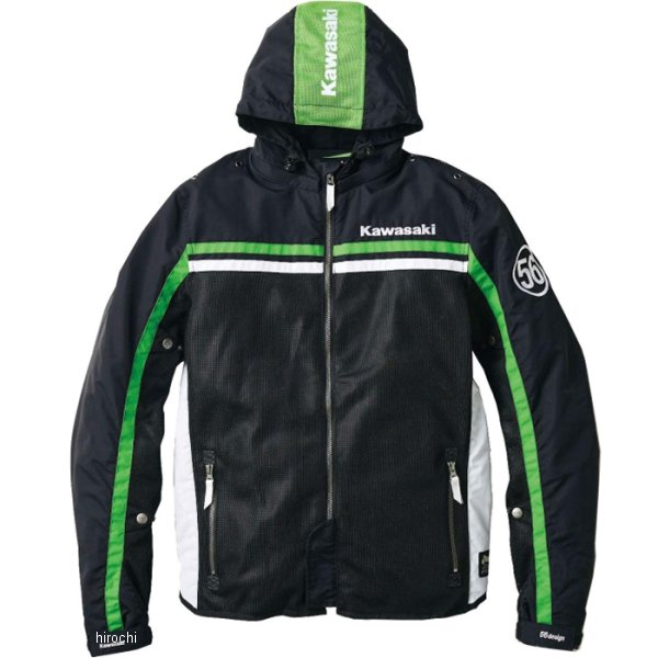 春夏モデル カワサキ×56design ハーフメッシュパーカー 黒/緑 Sサイズ