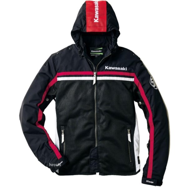 春夏モデル カワサキ×56design ハーフメッシュパーカー 黒/赤 Sサイズ