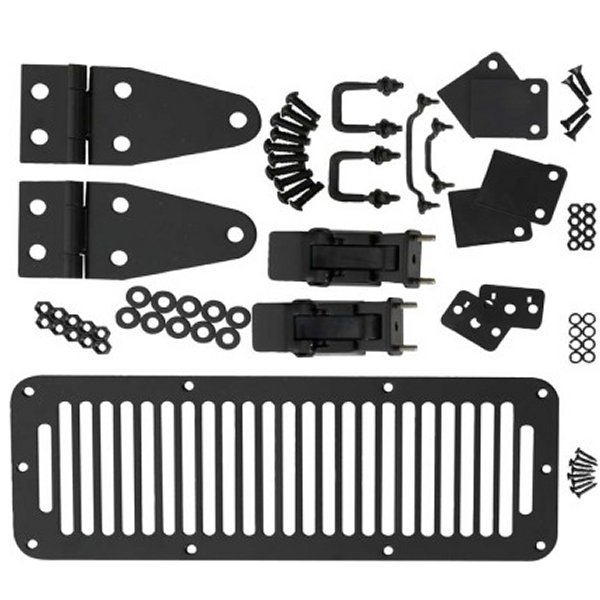 78-95 Jeep CJ/Wrangler YJ Hood Kit With TJ Style Hood Catch - Powdercoat Black