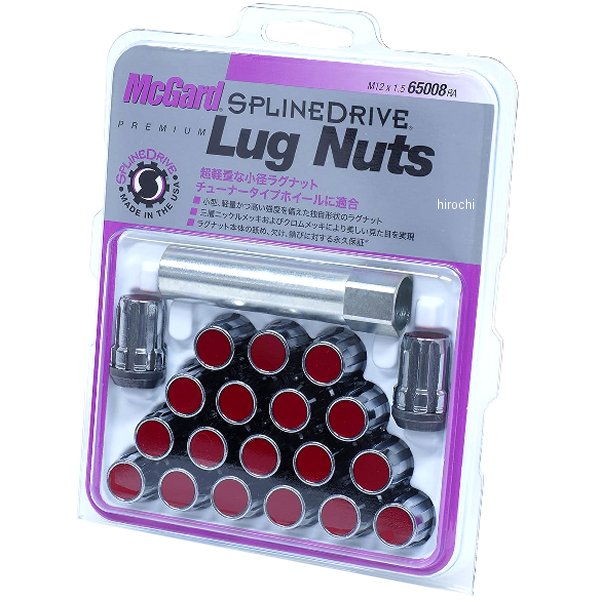 スプラインドライブラグナット テーパー M12×1.5 トヨタ、三菱 赤/クローム