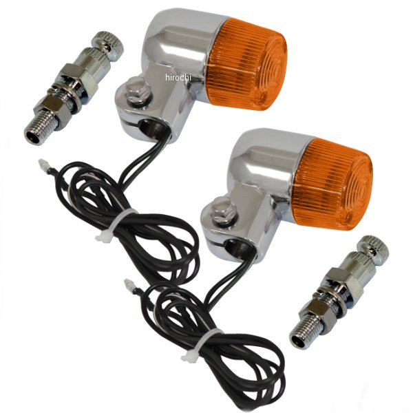 汎用 丸形ミニヨーロピアンウインカー M10×60mm 取付ステー付き シルバー/オレンジ 2個セット