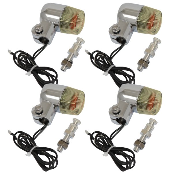 マッドマックス 汎用 丸形ミニヨーロピアンウインカー M10×60mm アルミ製 取付ステー付 シルバー/黄ばみ 4個セット