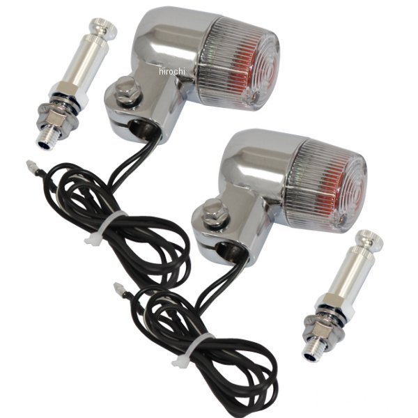 マッドマックス 汎用 丸形ミニヨーロピアンウィンカー M10×73mm 取付ステー アルミ製付 シルバー/クリア 2個セット