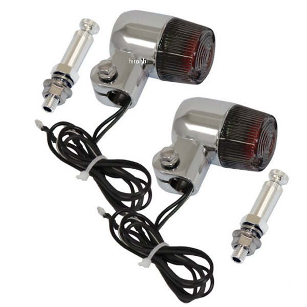 マッドマックス 汎用 丸形ミニヨーロピアンウインカー M10×73mm 取付ステー アルミ製付 シルバー/スモーク 2個セット