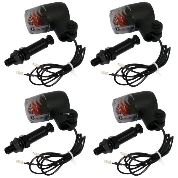 マッドマックス 汎用 丸形ミニヨーロピアンウインカー M10×73mm 取付ステー アルミ製付き 黒/スモーク 4個セット