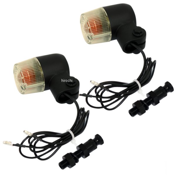 汎用 丸形ミニヨーロピアンウインカー M10×60mm 取付ステー アルミ製付き 黒/黄ばみ 2個セット