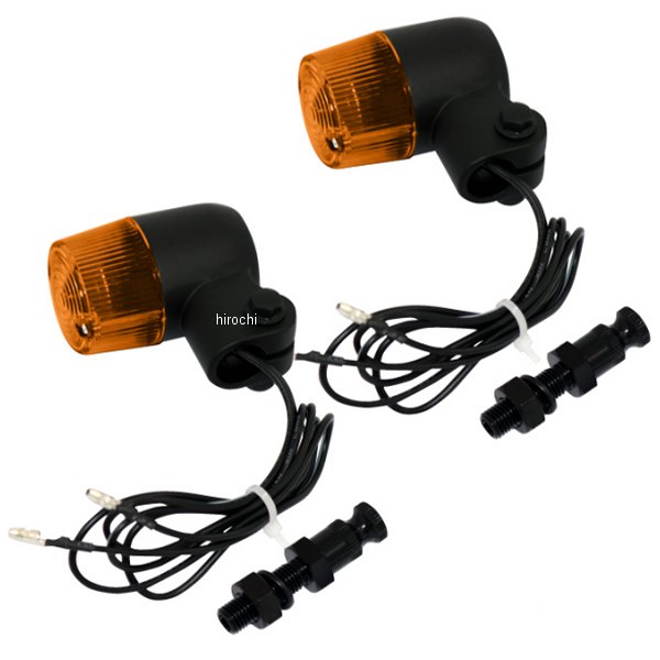 マッドマックス 汎用 丸形ミニヨーロピアンウインカー M10×60mm 取付ステー アルミ製付き 黒/オレンジ 2個セット