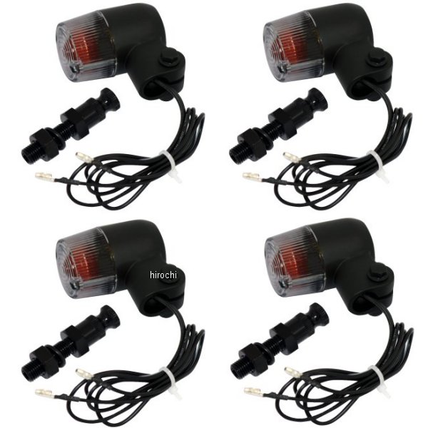 マッドマックス 汎用 丸形ミニヨーロピアンウインカー M10×60mm 取付ステー アルミ製付き 黒/スモーク 4個セット