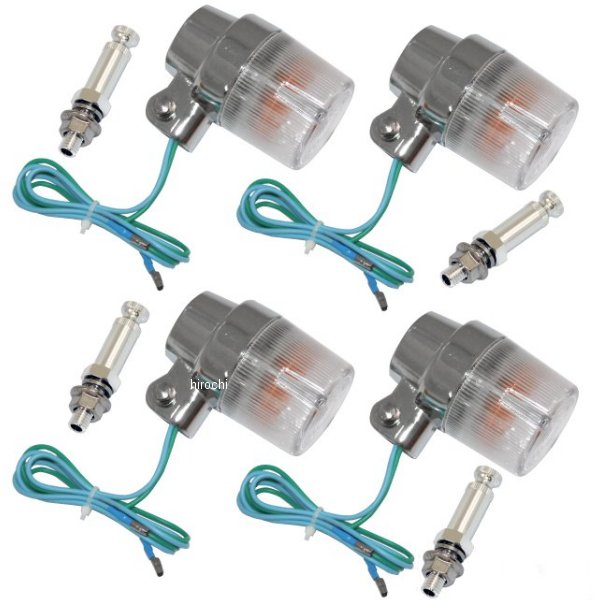 汎用 丸型 ヨーロピアンウインカー M10×73mm アルミ取付ステー付き クリア 4個セット