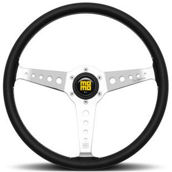 California ステアリングホイール 360 mm ブラック Leather/ホワイト Stitch/Pol Spokes