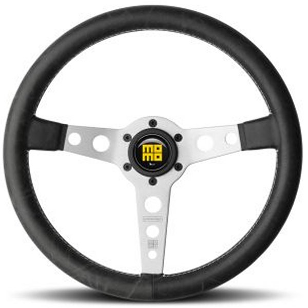 Prototipo ステアリングホイール 350 mm ブラック Leather/ホワイト Stitch/Brshd Spokes